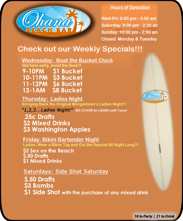 Ohana Beach Bar - Drink Specials